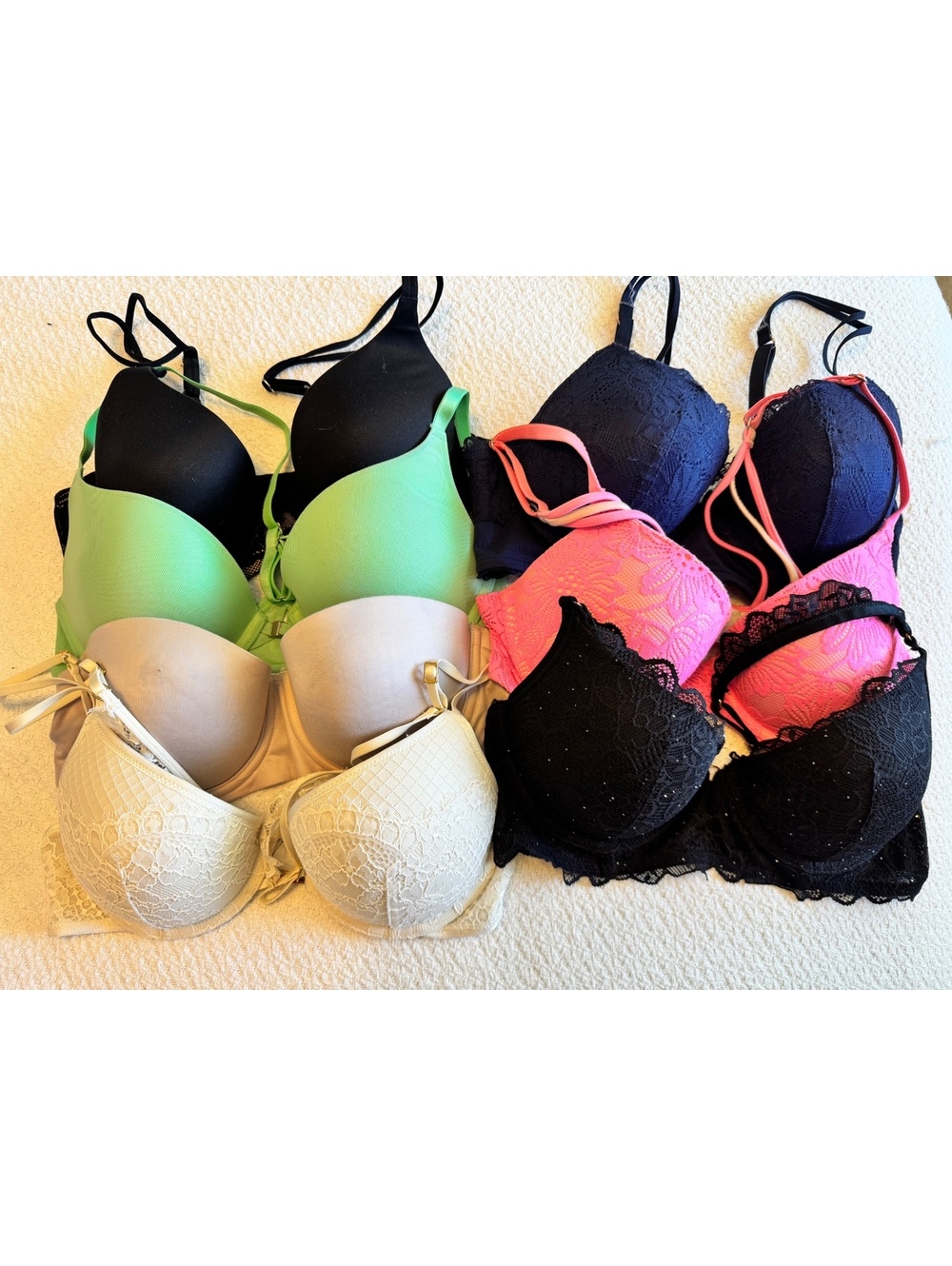 Lot of 7 Mixed Color Lace and Solid Bras - aere 34C